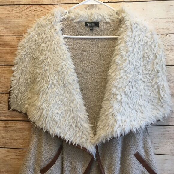 ‎iiSISTERS WOOL BLEND SHERPA LINED OPEN FRONT VEST - Picture 5 of 9